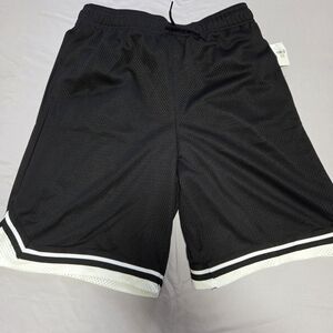 Boys Youth Black Mesh Athletic Shorts with White Trim